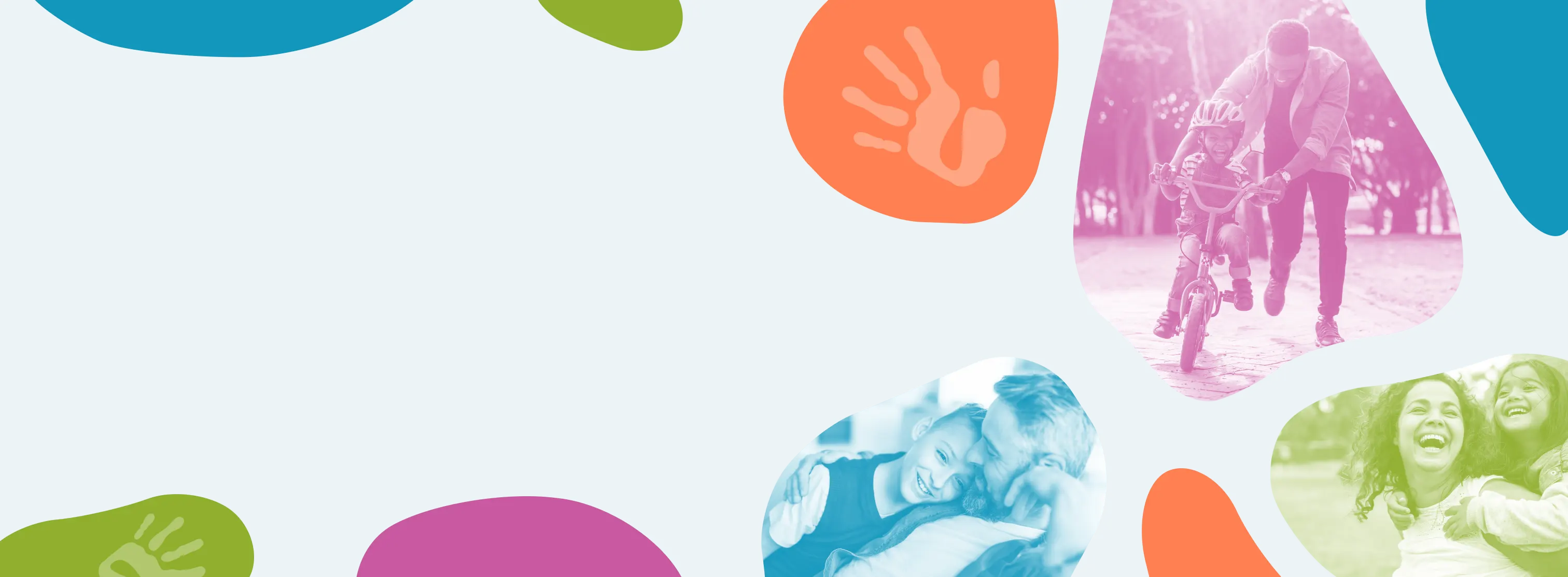 colorful organic shapes with kids and parents within