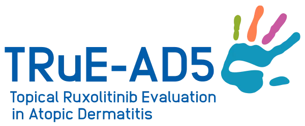 TRuE-AD5 text with multi-color abstract hand giving a high-five